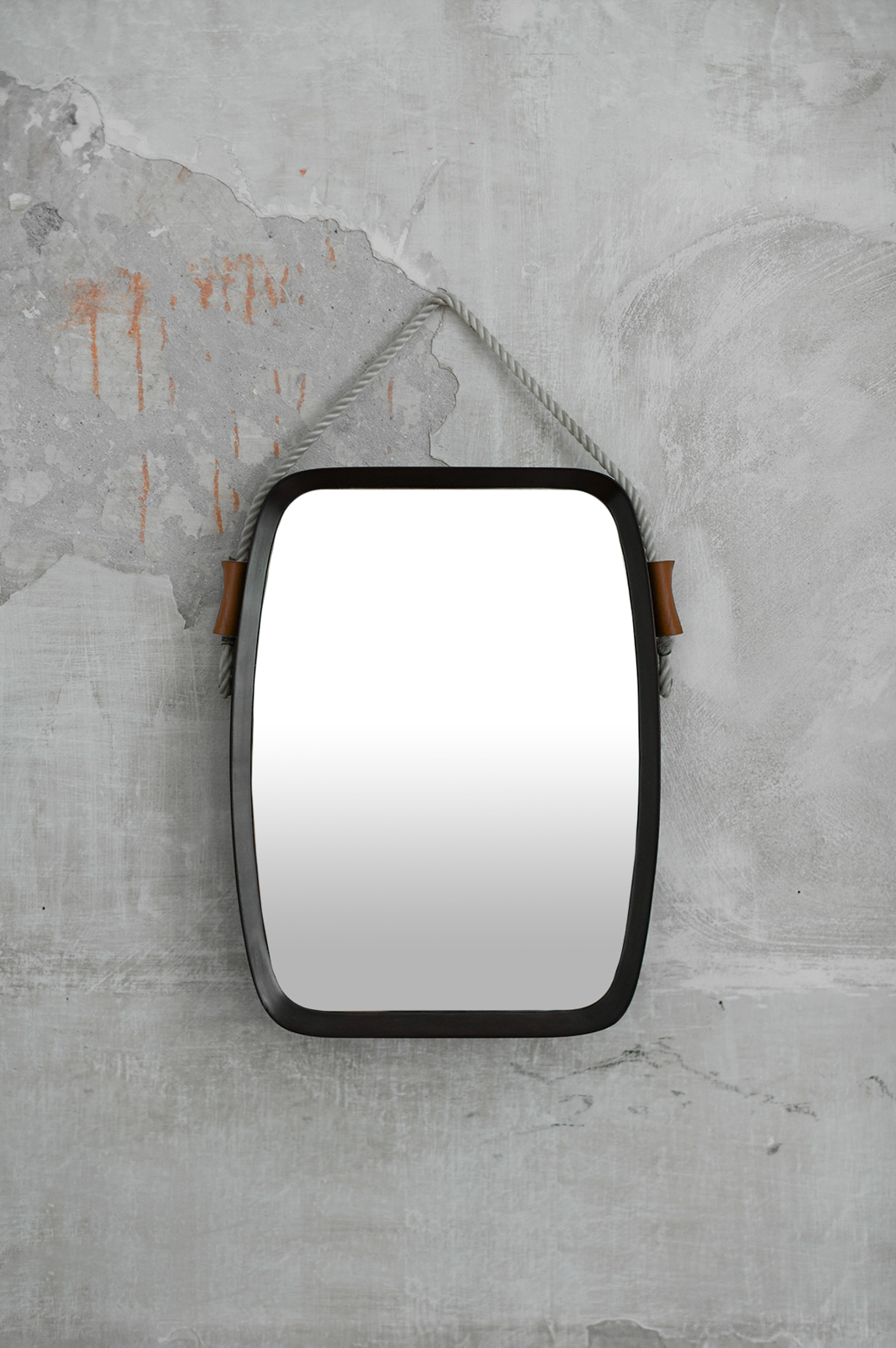 Rectangular mirror with wooden frame and cord trim – 1950s