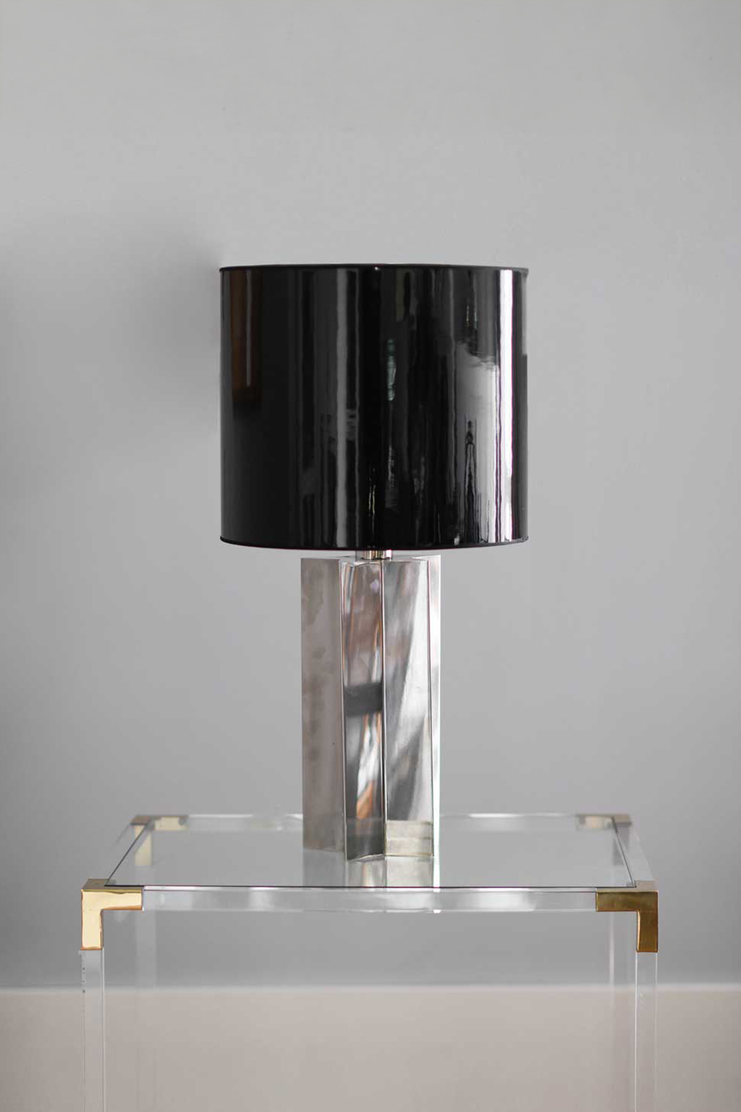 Metal lamp with vinyl shade – 1970s
