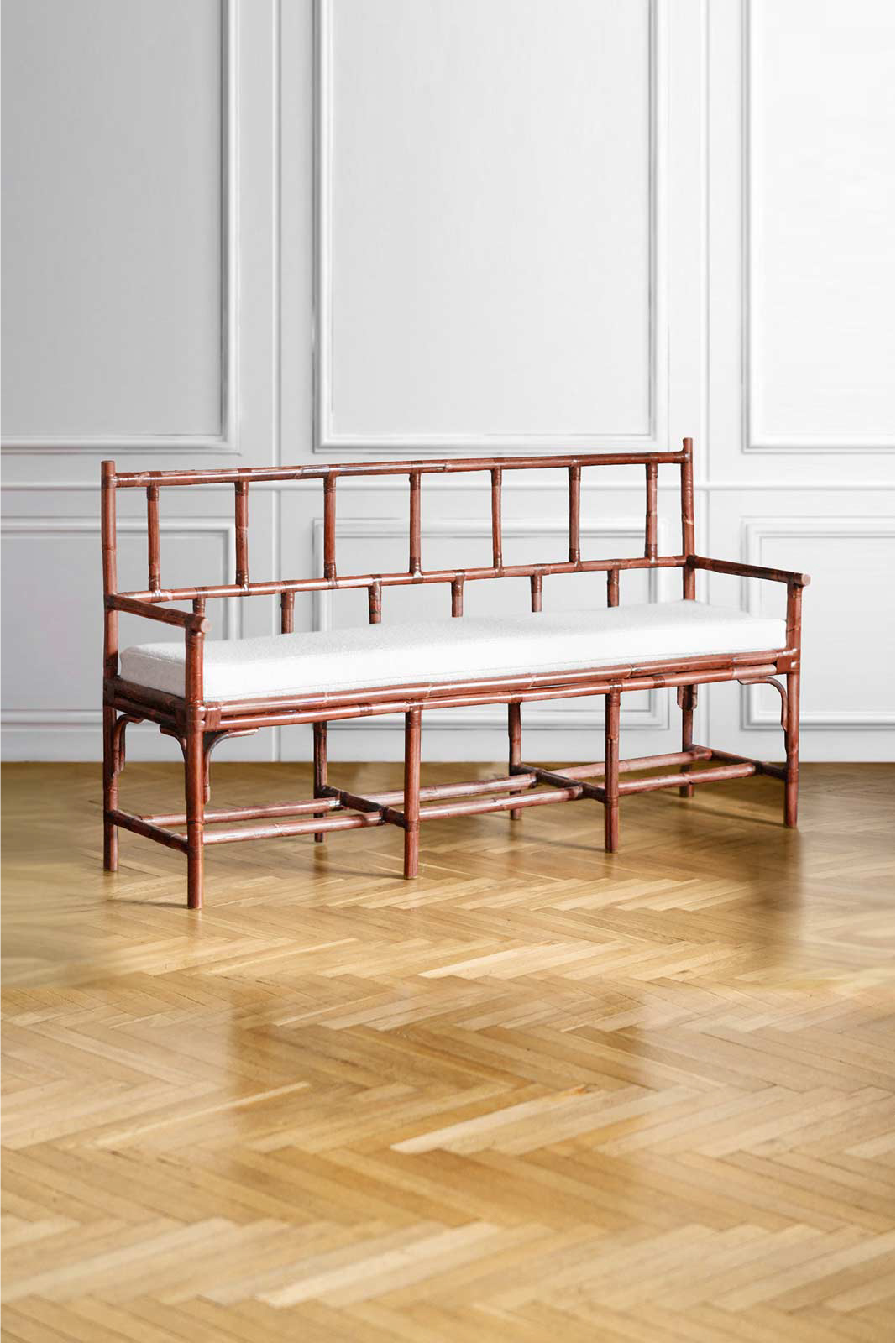 Bamboo bench with leather bindings