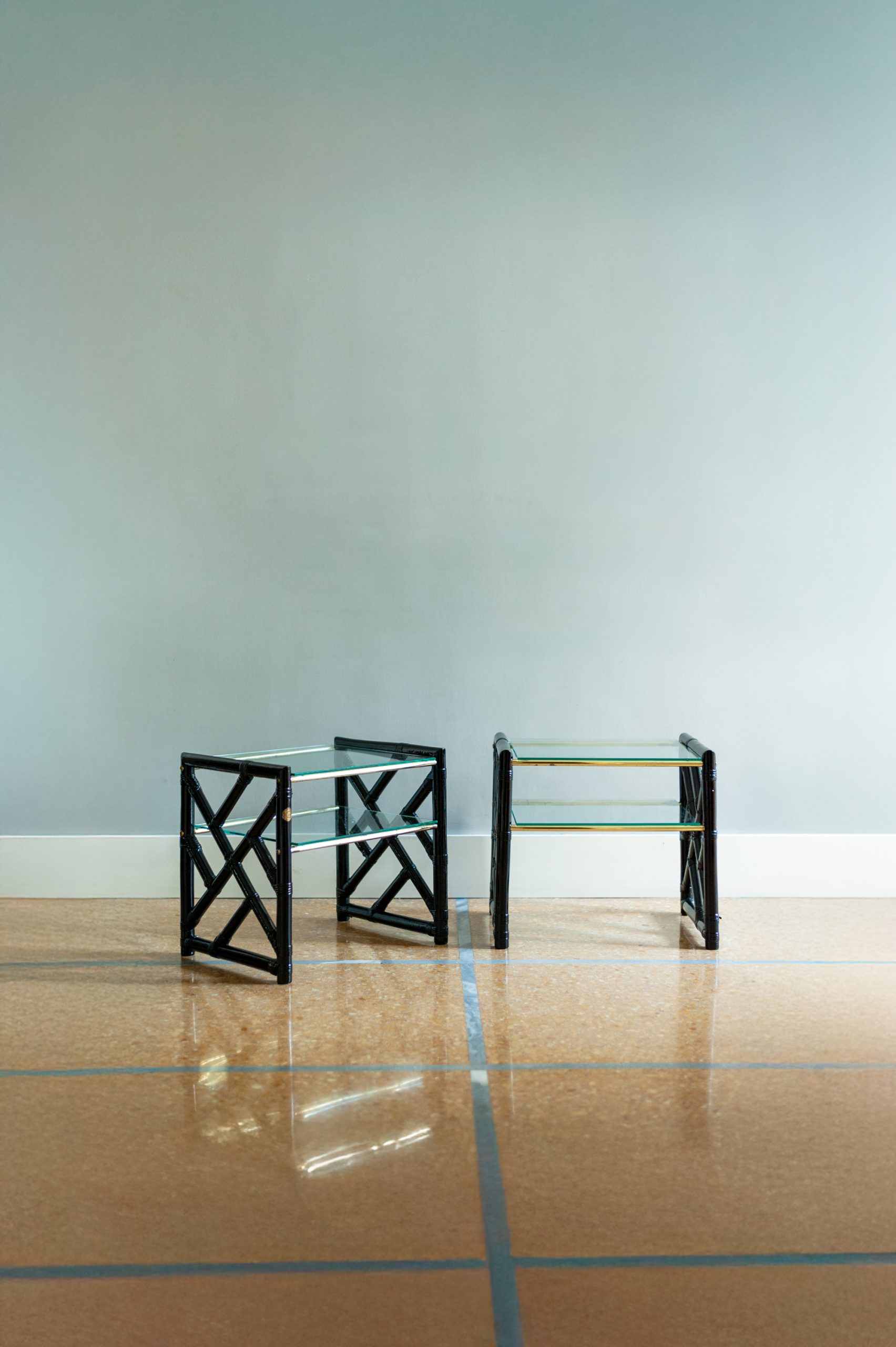 Black lacquered bamboo bedside tables – 1970s