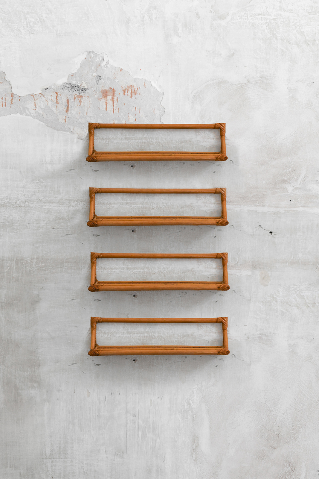 Set Wall-Mounted Etagères in Bamboo and Woven Cane - Molto Editions