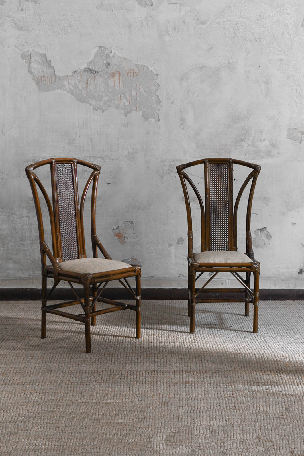 Pair of bamboo and Vienna straw chairs – 1970s